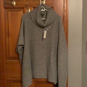 Ann Taylor Gray Sparkle Poncho Sweater